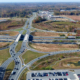 aerial photo of highway with diverging diamond interchange