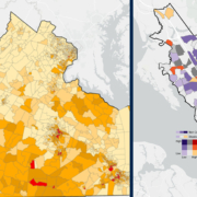 Left to right image collage of maps produced by the ATCS Environmental Justice Tool showing EJ defined areas and noncompliant and disadvantage areas.