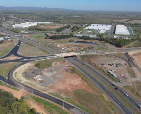 aerial view of Balls Ford Road overpass over the Prince William Parkway Interchange