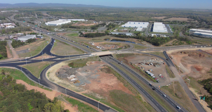 aerial view of Balls Ford Road overpass over the Prince William Parkway Interchange